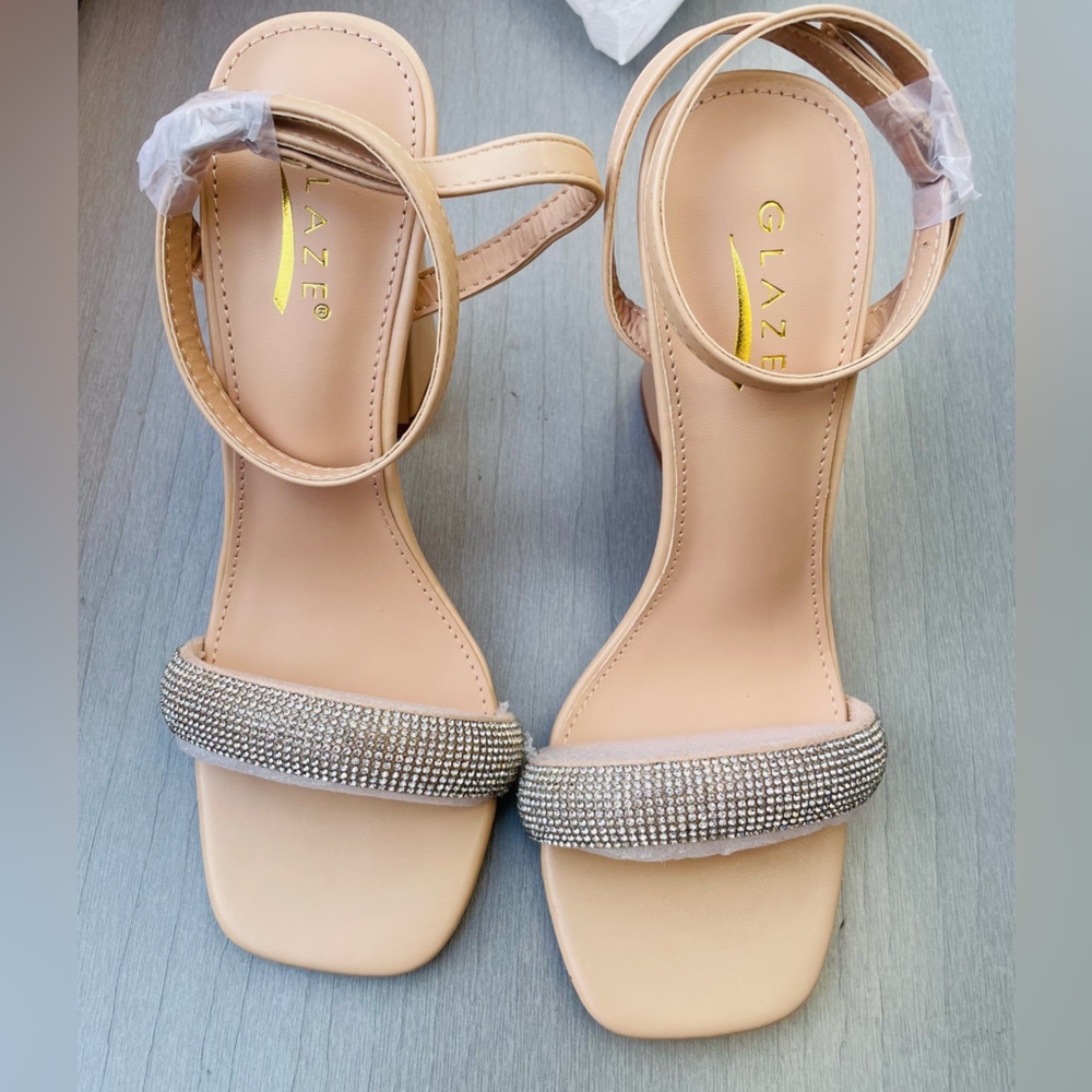 Glaze Nude Rhinestone Ankle-Strap Heels